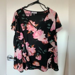 Tag # 122 Jennifer Lopez 3X dressy blouse black with pink roses